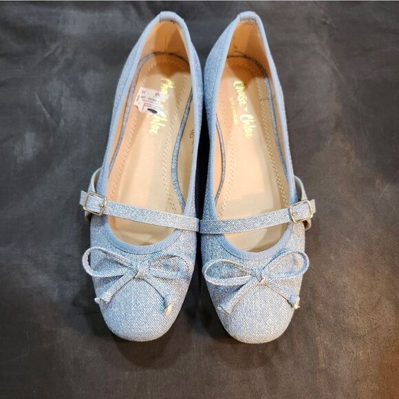 BRAND NEW CHASE & CHLOÉ FERGIE-1 DENIN BALLERINA BOWNOT SLIP-ON FLAT G1 - Picture 3 of 15